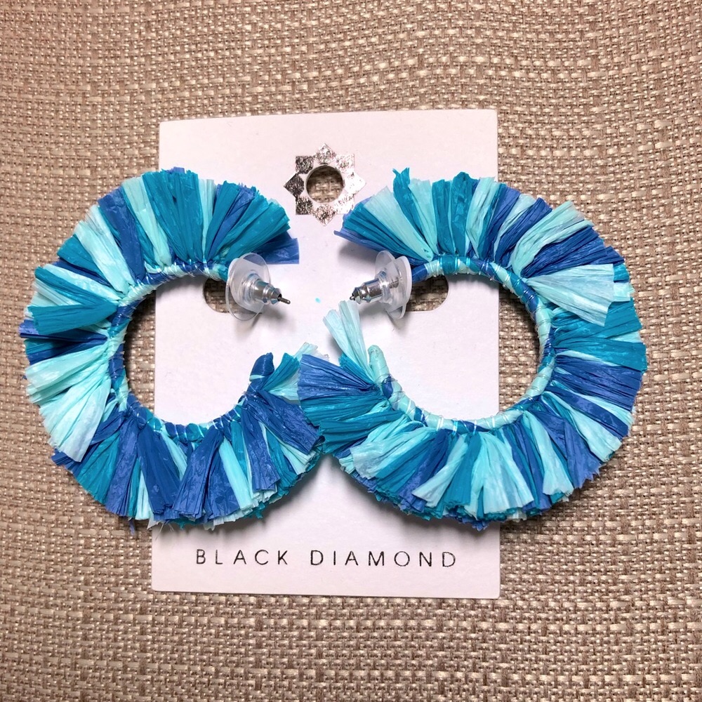 Black Diamond Rafia Hoop Earrings